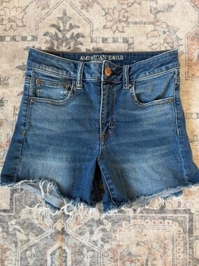 American Eagle Outfitters Blue Frayed Hem Denim Shorts